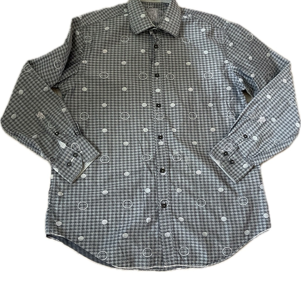 Bugatchi Gray Casual SHAPED  FIT Button Down Shirt with Gingham Pattern